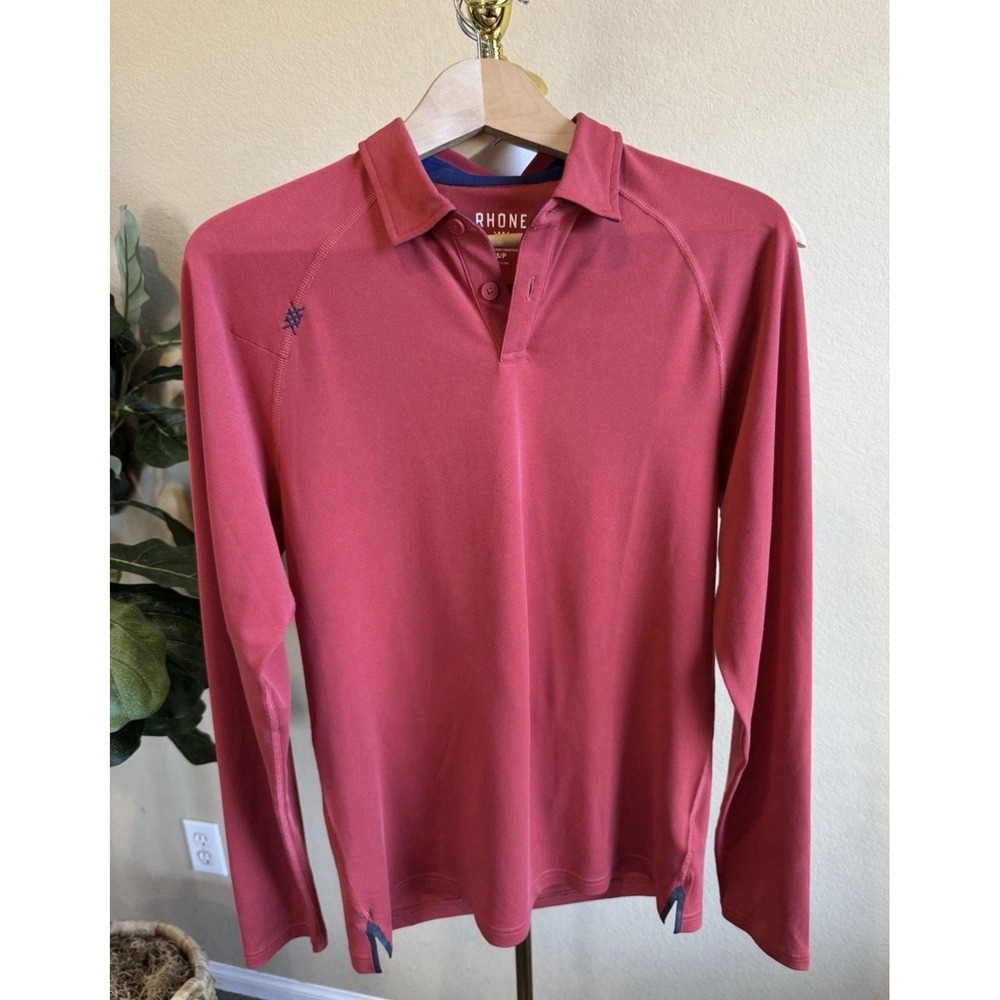 Rhone Men's Red Delta Pique Long Sleeve Golf Polo Shirt Large Breathable FLAW